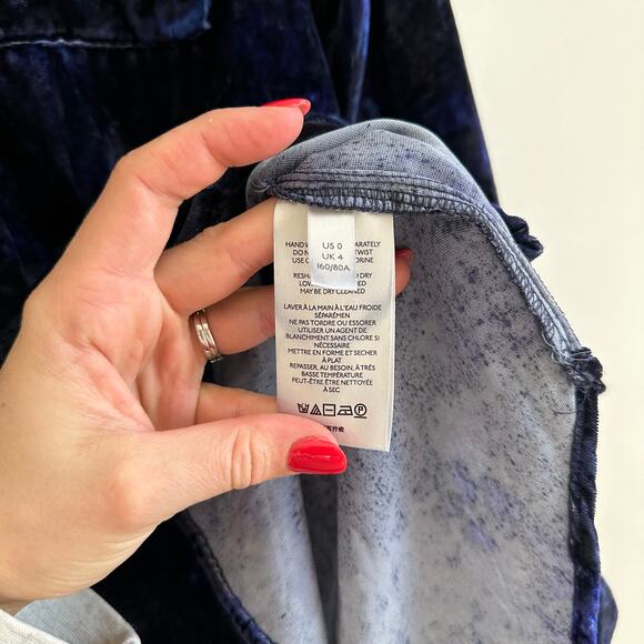 Anthropologie Pilcro Mara Velvet Long Sleeve Button Up Shirt Blue 0 - Picture 10 of 12